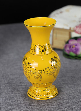 中式风浮雕陶瓷描金圣水瓶莲花