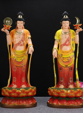 中式多款敦煌彩日光月光菩萨东方三圣像药师佛护法桌面佛像摆件