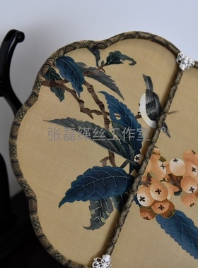 缂丝扇子仿古宋画枇杷小鸟图团扇