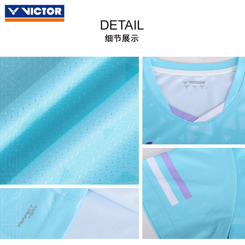 VICTOR威克多胜利网羽毛球短袖T恤男女款上衣透气李俊慧50018 - 图3
