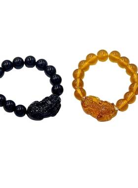 男士貔貅手链玻璃黑曜石招财天然纯黑男女款貔仇手串皮丘送人礼物