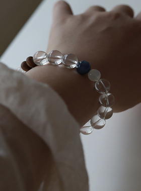 原创「霁月流光」天然双A白水晶沉香蓝晶石清爽夏日手链手串女