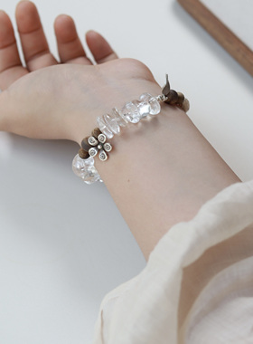 原创「清欢」天然双A白水晶沉香女清爽夏日手链国风手串S925银