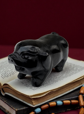 原石黑猪摆件吉祥招财客厅玄关