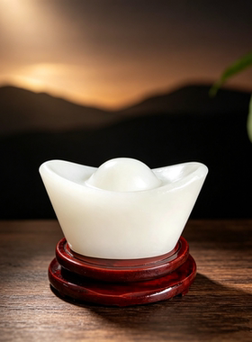 正品天然招财进宝桌面风水白玉
