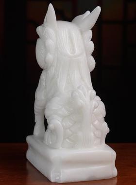 招财麒麟摆件一对酒柜天然汉白玉