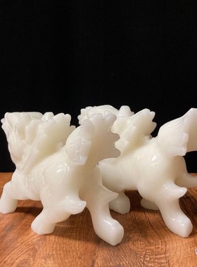 包邮一对麒麟大号办公室玄关白玉