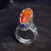 Old chalcedony ring 925 sterling silver hand-inlaid hand-made domineering Tibetan heavy industry silver thick silk wrapped unique product
