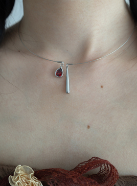 匡舟本色 韩国小众高级感设计 冷淡风血色水滴 金属锁骨项链项圈