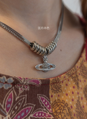 匡舟本色 高级小众设计 复古皓石金属感 土星西太后吊坠锁骨项链