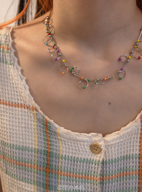 匡舟设计师色圈圈串珠项链锁骨链