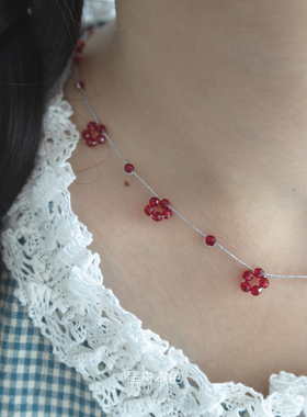 匡舟本色 法式复古轻奢高级感 复古设计水晶小花串珠项链 锁骨链