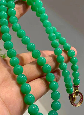 缅甸冰阳绿翡翠色圆珠项链大颗粒圆珠串多圈手链处理果绿色毛衣链