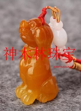 精选高品质黄龙玉牛挂件立体生肖牛鸡猪鼠吊坠生肖狗黄玉吊坠送礼