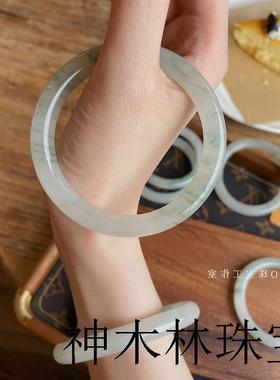 天山翠手镯新疆冰种翡翠飘花美人圆条女款宝石国风古代新中式创意