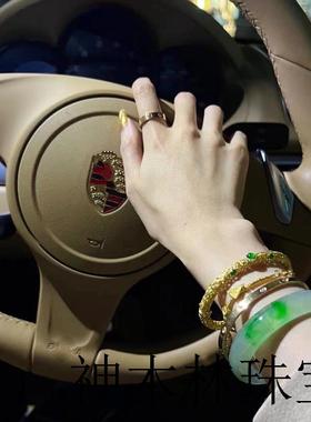 缅甸翡翠手镯女冰种阳绿扁条老坑绿飘花糯冰春彩玉石镯子精品手饰