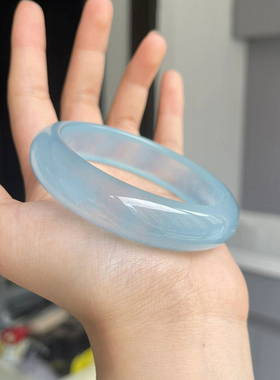 精选冰种海蓝宝正圈手镯宽版原石打磨蓝水冰镯女款高品质饰品送礼