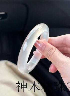 纯天然马料高冰种高透荔枝冻玛瑙手镯女款手饰宽圆条玉髓镯子证书