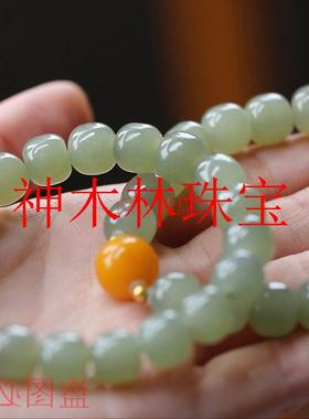 新疆和田玉且末蓝老型珠手链青海老料晴水民族风手饰单圈珠子手串