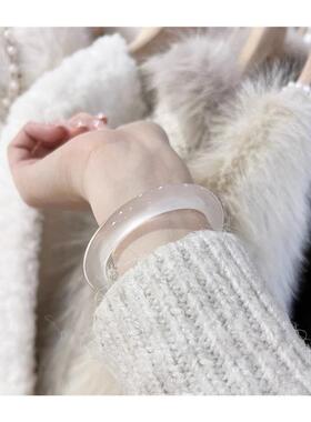 纯天然高冰种玉髓手镯女冰种夏季小众荔枝冻白玉镯子生日礼物证书