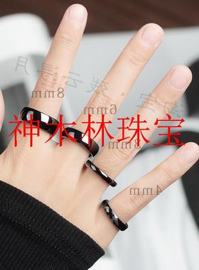 黑陶瓷细菱面女款食指戒指时尚小