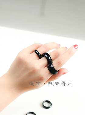 纯黑玛瑙玉髓男女款黑色扳指加宽