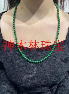 缅甸翡翠色干青圆珠毛衣链新中式国风小米珠项链阳绿色女士锁骨链
