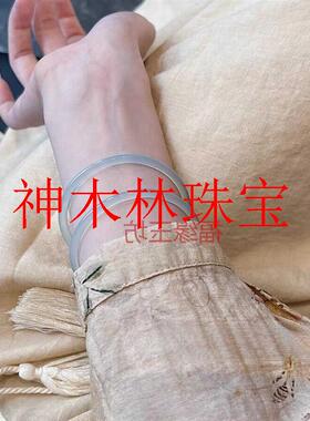 油青冰种翡翠色玉髓古风国风新中式叮当镯绿色女款玛瑙细圆条手镯