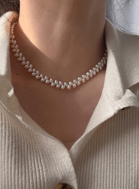 稀有紫色麦穗珍珠项链925纯银潮