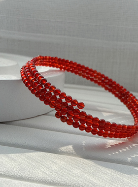 极细天然红玛瑙开口回弹手镯女款