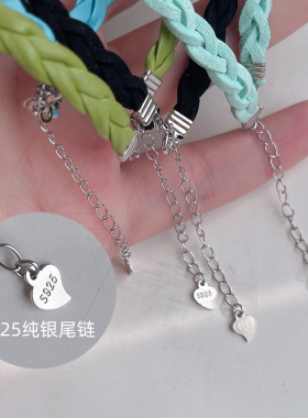 纯银小众编织绒绳皮绳choker项链