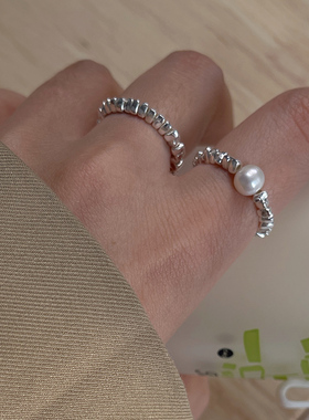 纯银重工碎银子一颗淡水珍珠戒指