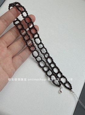 手工编织S925纯银黑尖晶锁骨链