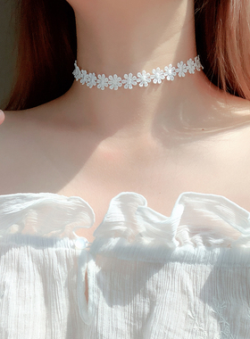 choker项圈项链白色花朵脖子饰品