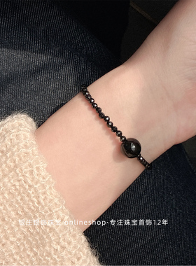 超百搭明星同款黑尖晶黑曜石手链