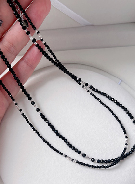 博主同款纯银黑尖晶隔碎银子项链