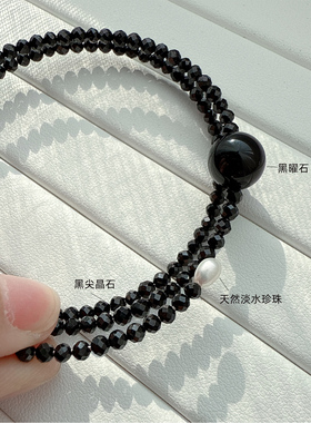 明星同款小众黑尖晶开口回弹手镯