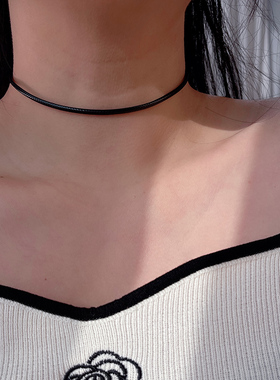 choker项圈纯银黑色短款脖子饰品