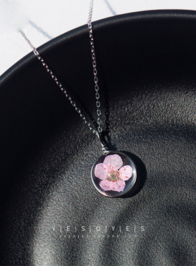 s925水晶转运粉色桃花玻璃球项链
