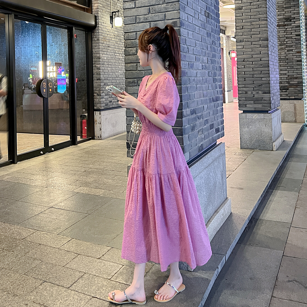 高级感法式茶歇连衣裙女2024夏季新款小个子收腰显瘦洋气A字裙子