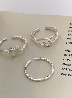 s925纯银素圈戒指女生ins食指戒