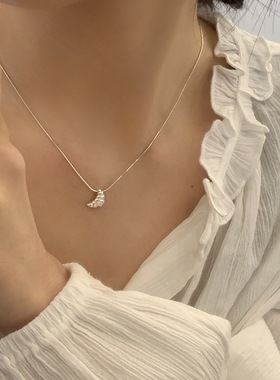 S925纯银牛角包项链女月亮颈链