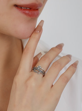 S925纯银四叶草戒指女开口可调