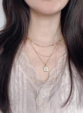 撒哈拉集市橄榄石蓝松红粉晶项链