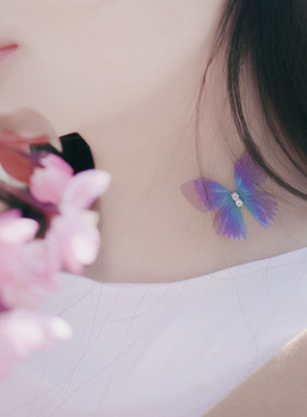 蝶落颈间原创隐形鱼线薄纱立体