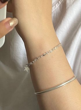 S925纯银韩版小众设计感五角星搭扣复古手链简约时髦手饰品