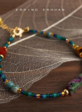 手作款绿云母玛瑙手串新中式复古串珠手链宫廷风手饰女