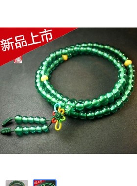 中东蜜蜡孔雀绿精灵佛珠108子8mm曾经的孔雀兰氧化变色了