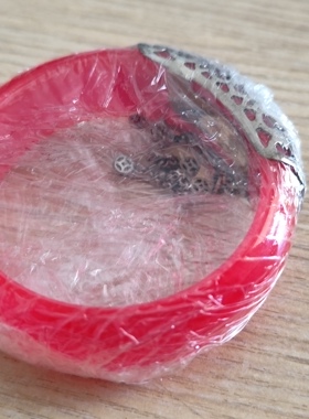 中东蜜蜡美人醉粉丝蜡宽手镯20mm57mm时尚饰品镶银流苏招桃花