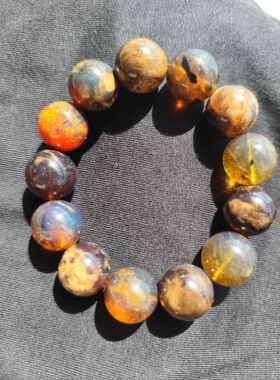 天然琥珀蜜蜡缅甸多宝17mm+大手串根珀雨花溶洞金蓝珀